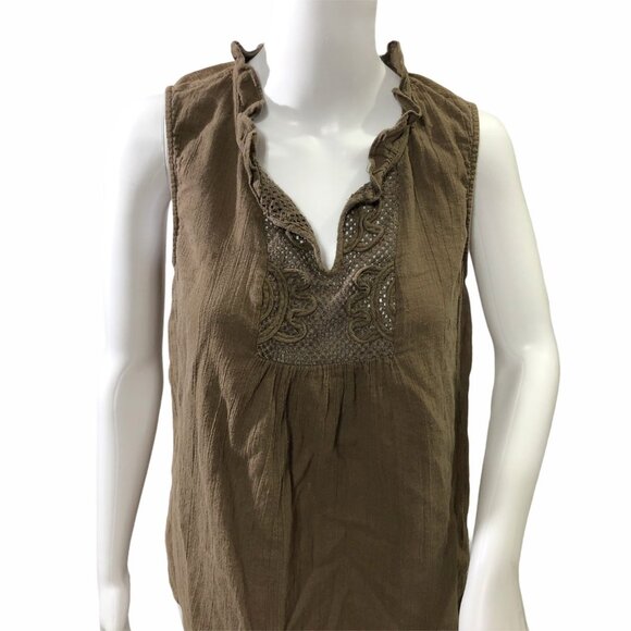 LOFT Tops - 2/$30 Ann Taylor Loft Shirt Boho Top Sleeveless Women M Brown Cotton V Neck